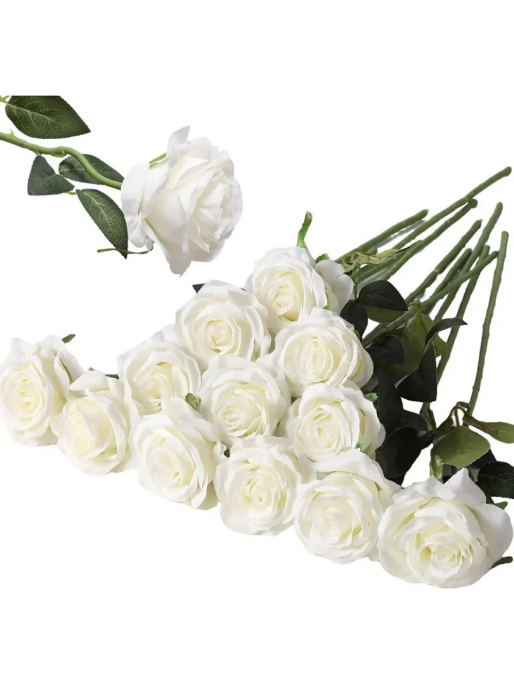 12PCS Realistic Silk Roses Bouquet - Long Stem Flowers for Home, Wedding, Party